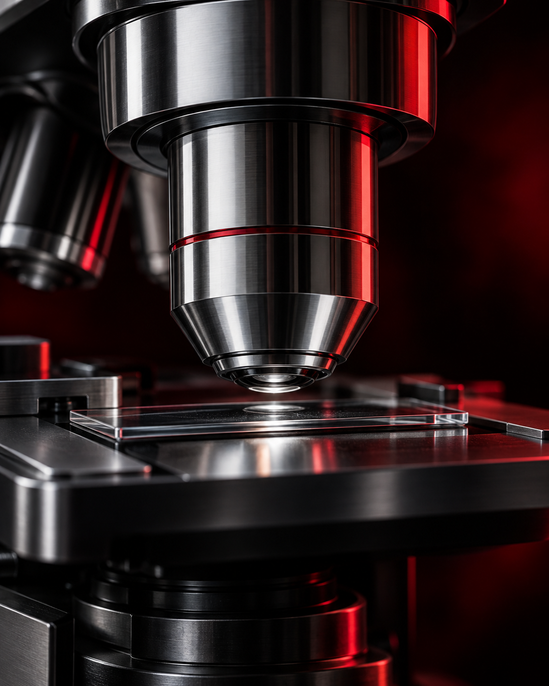 Illustrative steel microscope and optical glass