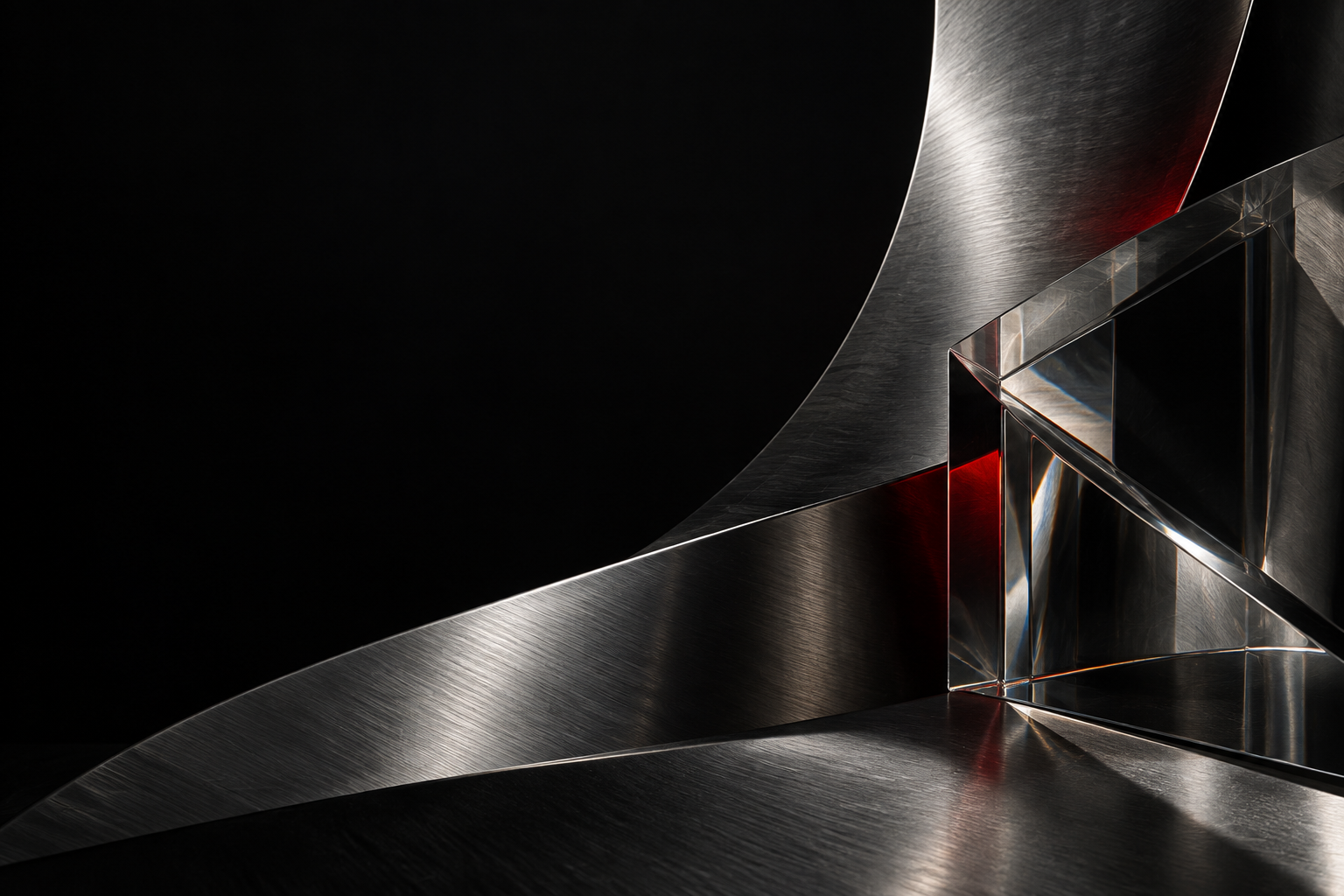Sculpted stainless steel and optical glass